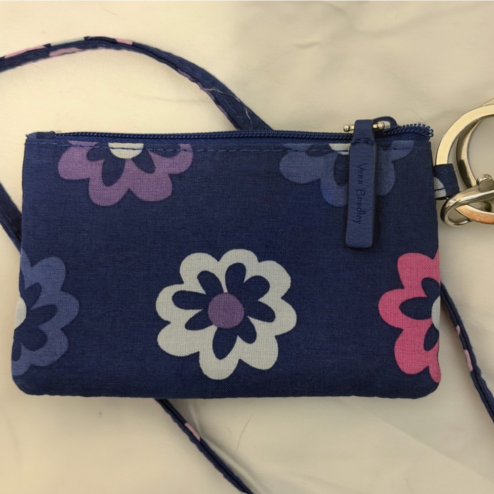 Vera Bradley Dark Blue Floral Lanyard with ID Holder Teacher Student Travel - Picture 4 of 5